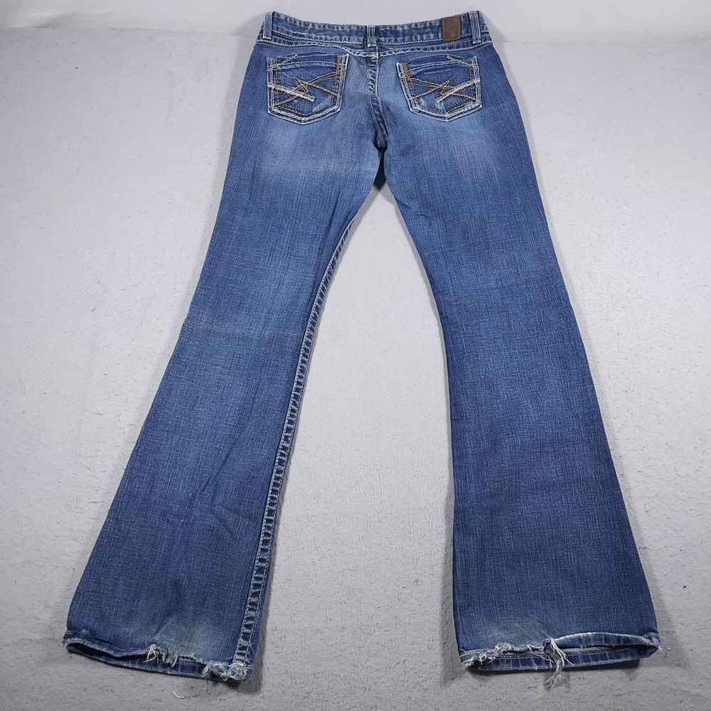 BKE Star Flare Jeans Womens 32x35.5 Blue Distressed Denim Bootcut Low Rise‎ - Picture 10 of 13